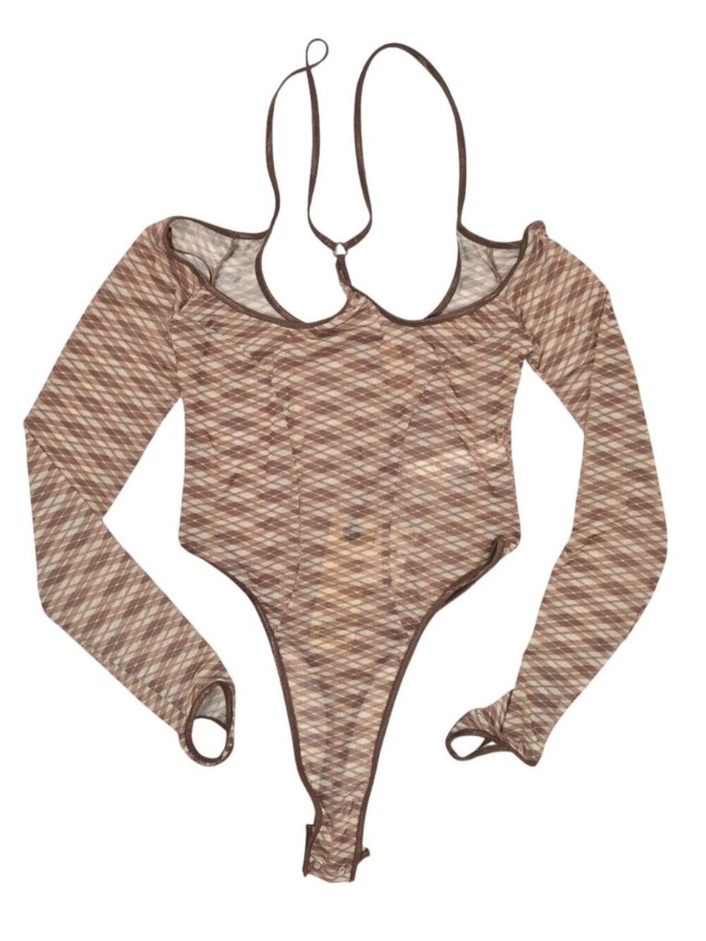 KNWLS CHK Leotard with Sleeves & Neck Straps in Argyle
